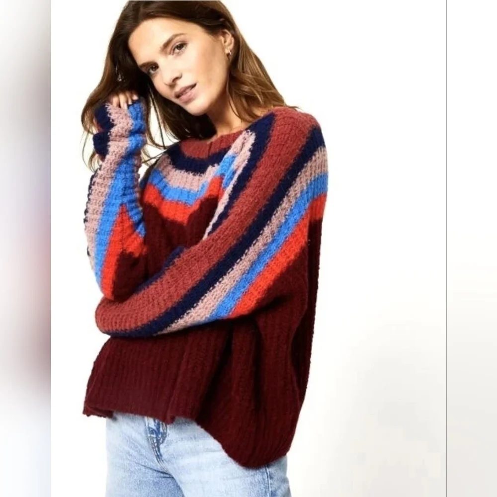 Free People New See the Rainbow Alpaca Striped Sweater Size XS Boho Scandi